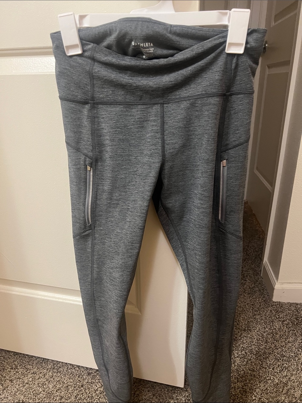 Athleta Rainier Heathered Tight Leggings Medium Gray Zip Pocket Running